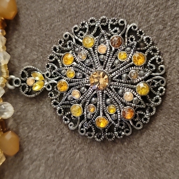 Handmade Glass Beaded Victorian Filigree Pendant Choker Necklace - Picture 2 of 6